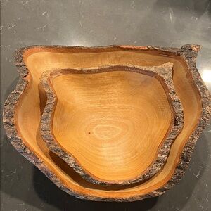 Natural Wood Bark Edge Bowls Set